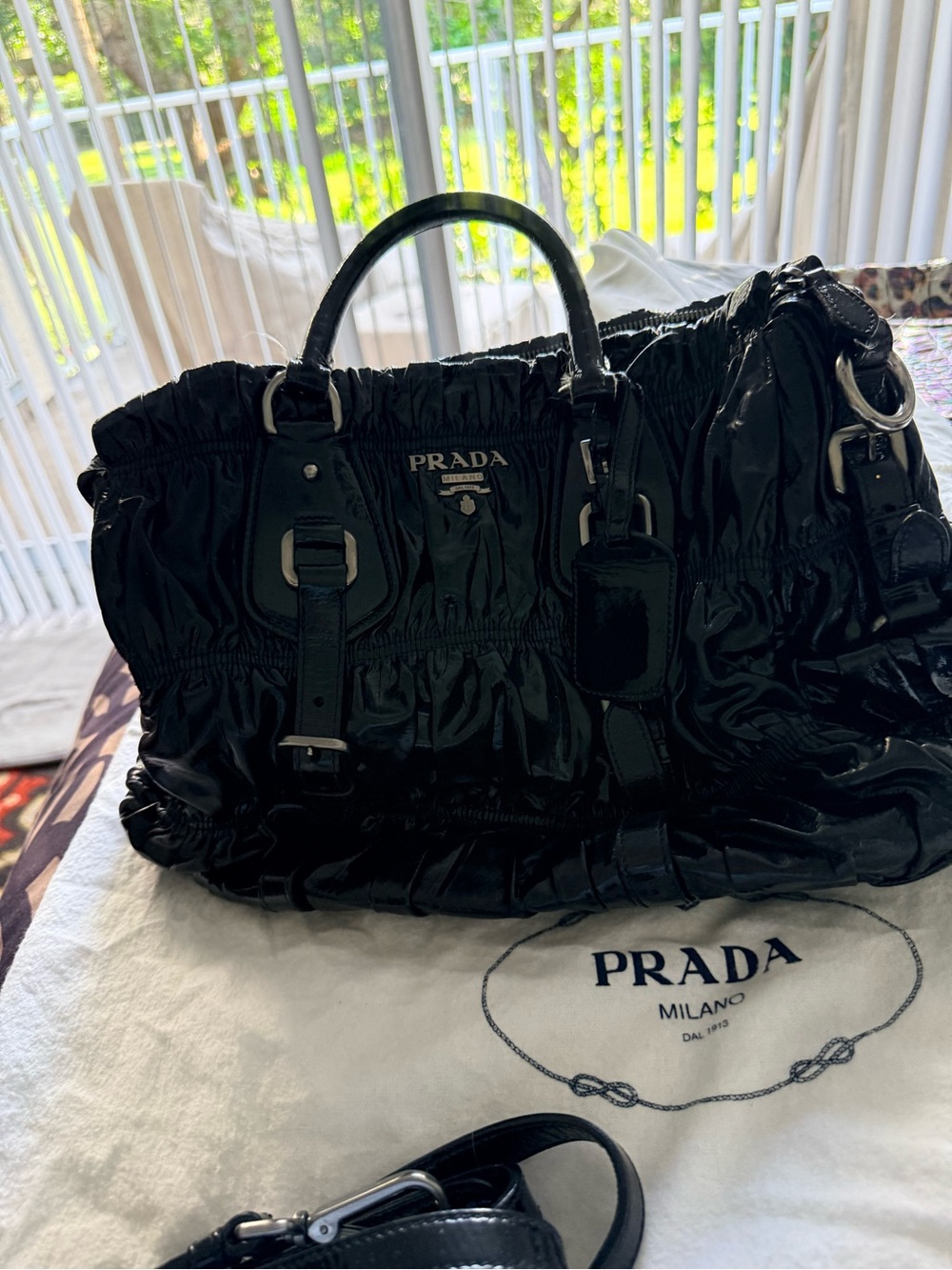 Prada Black Patten Leather Vintage Tote Bag